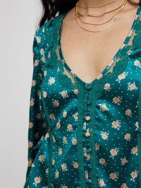 NWT Free People Silky Green Floral Top